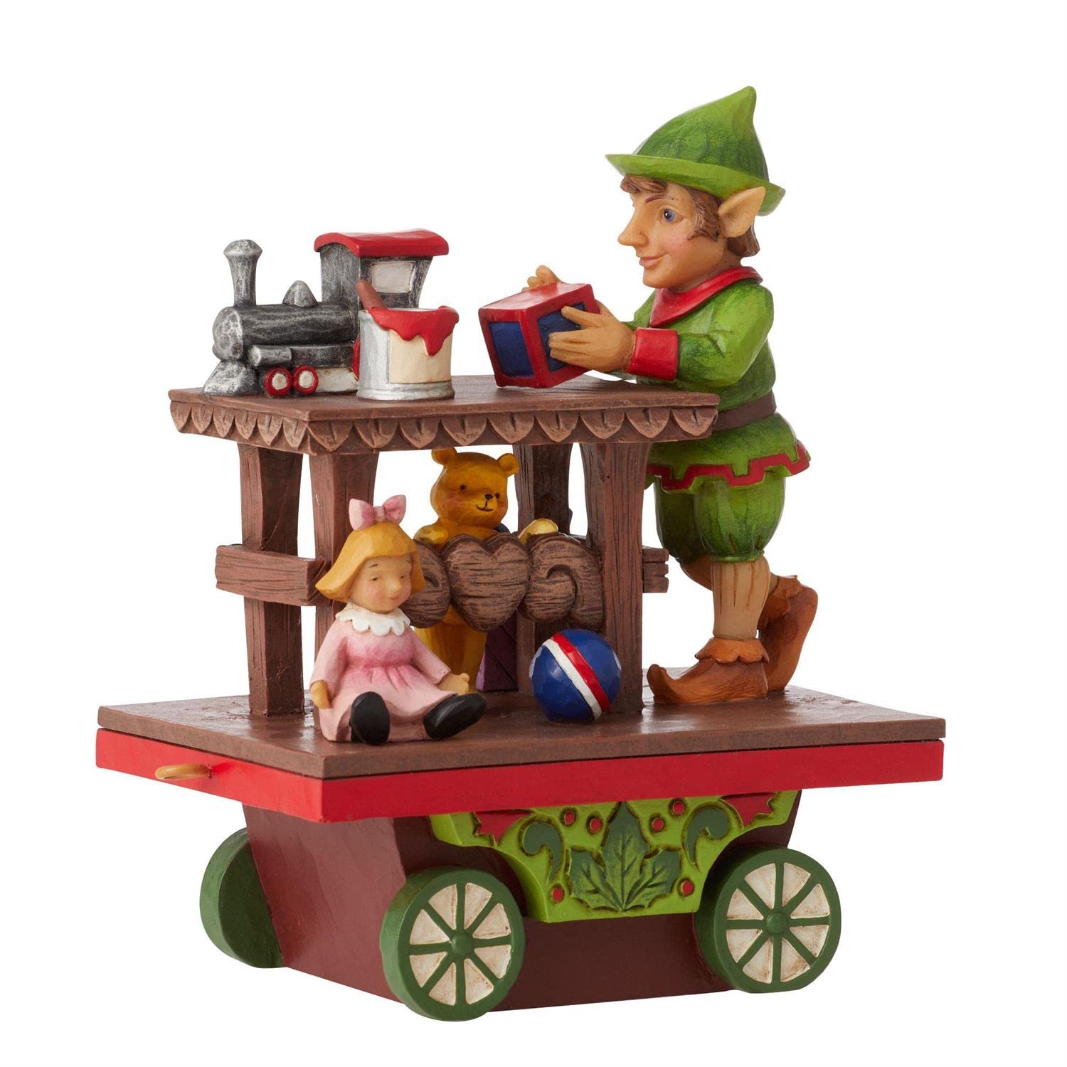 EnescoJim Shore Heartwood Creek Annuam Train Car Elf with Toys Figurine, 5.125 Inch, Multicolor