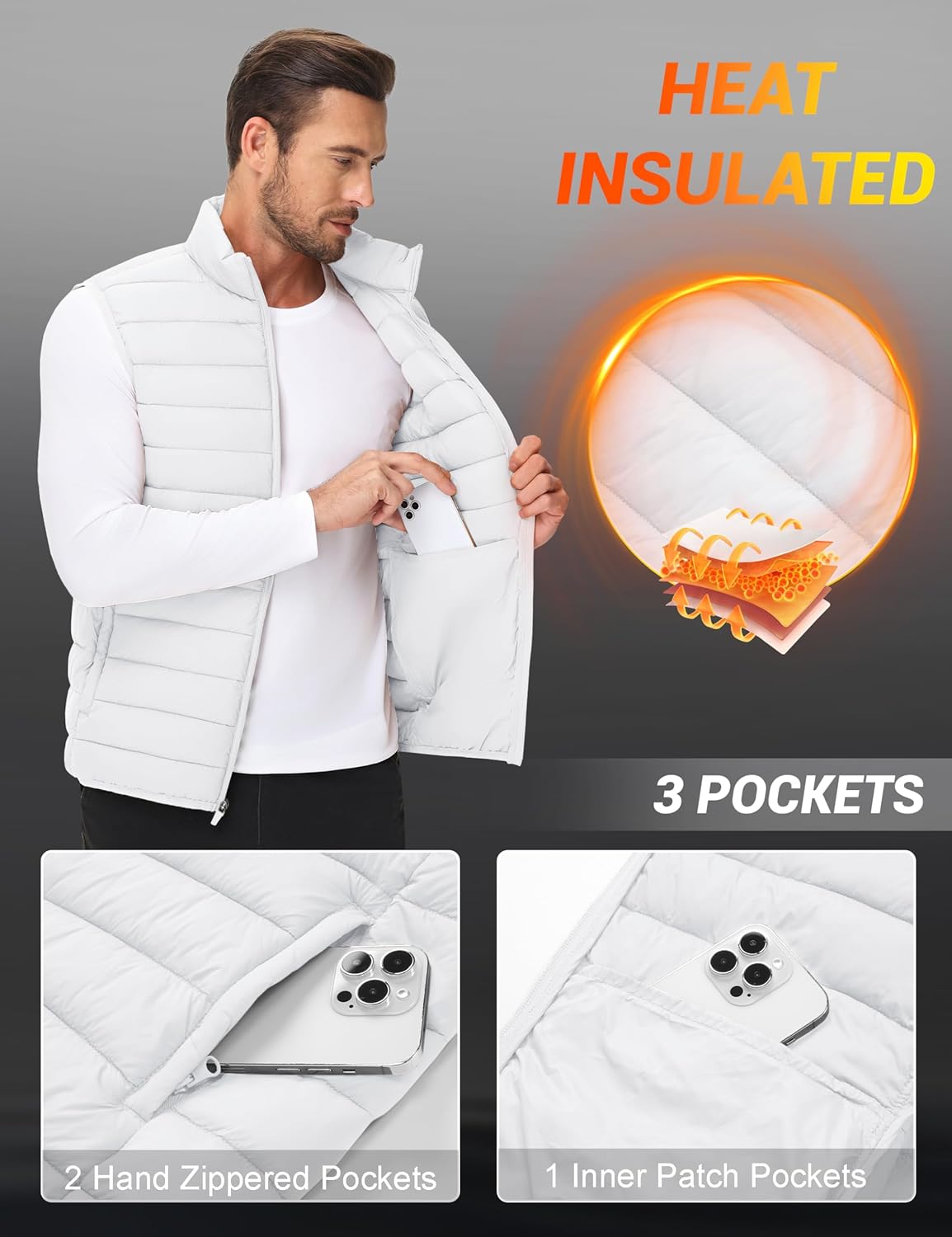 Cotrasen Men's Puffer Lightweight Vest Packable Outerwear Vest Warm Winter Outdoor Sleeveless Jacket for Travel Running - Image 5