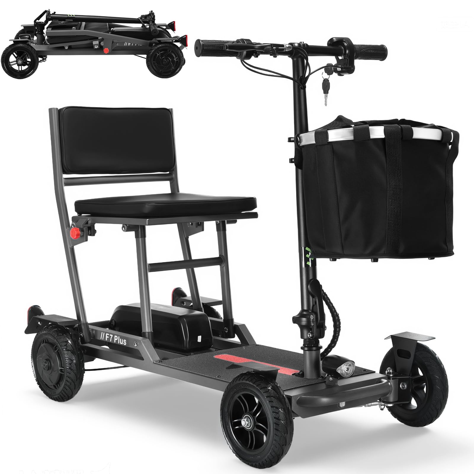 Elektromobil Klappbar für Senioren, 60Km Seniorenmobil leicht, einfach aufzubauen und schnelles Aufladen, Stabiler Mobilitätsroller mit 4 Räder (Grau)