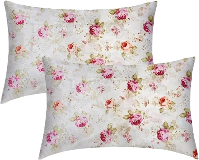 Satin Pillowcase for Hair and Skin 2 Pack, Softer than silk, Flower Silky Pillow Cases Set, Breathable Anti Wrinkle Smooth Pillow Cover with Envelope Closure Queen Size (50 x 75 cm)