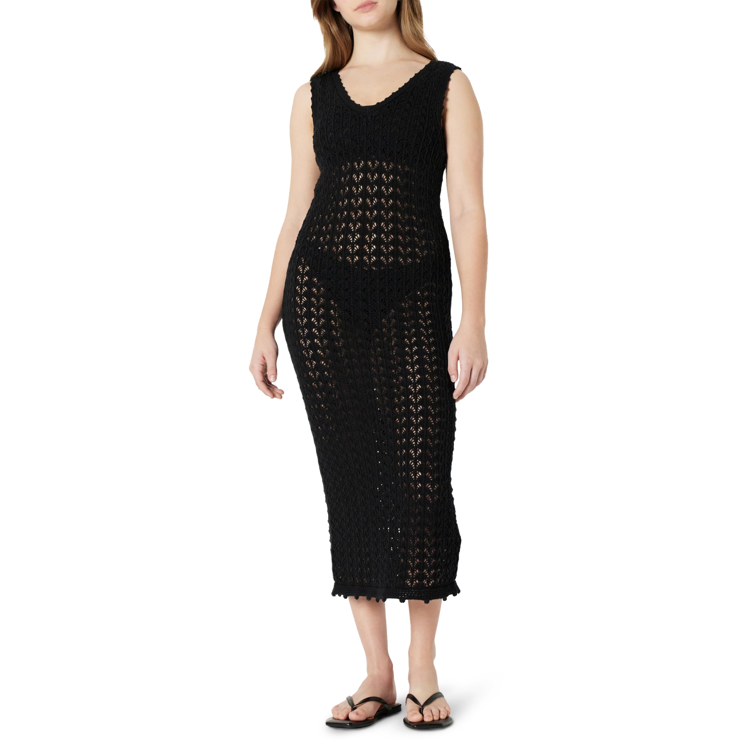 Amazon Essentials Women's Regular-Fit Crochet Cover-Up Dress, Black, Medium