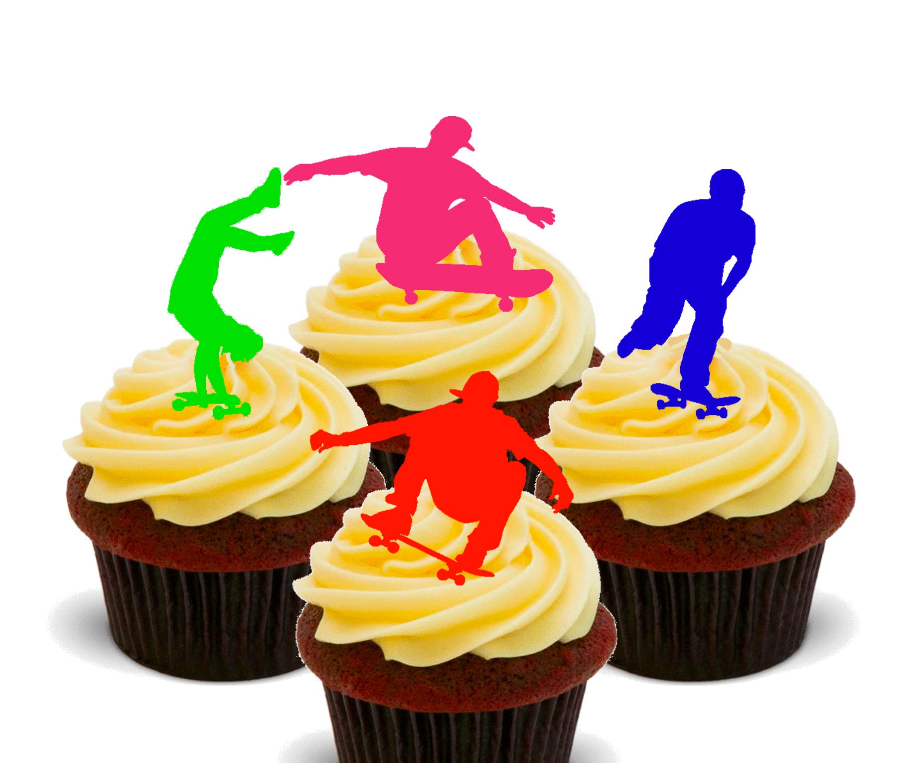 Made4you Multicolor Skateboard - Edible Cupcake Toppers - Stand-Up Wafer Cake Decorations (24)