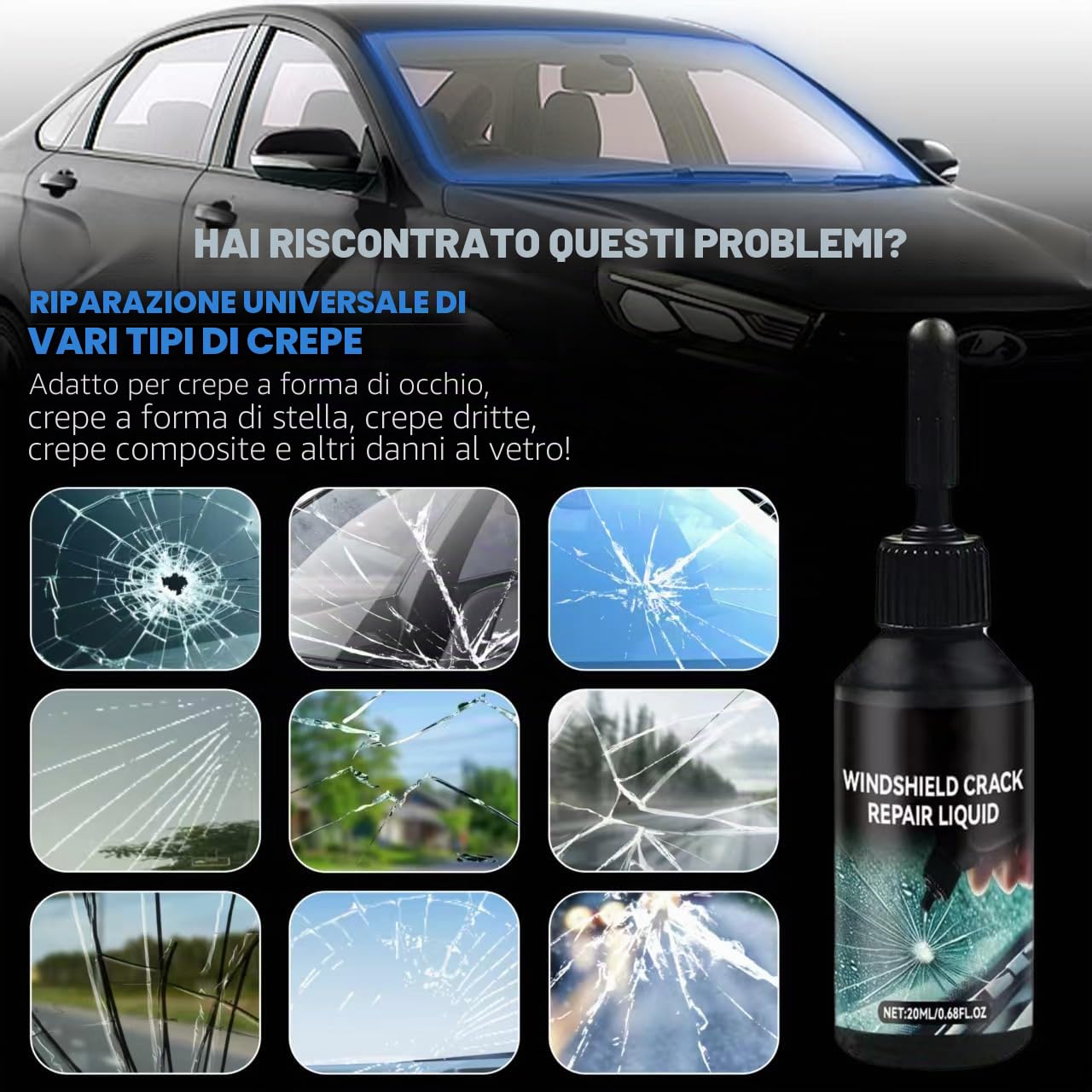Kit di Riparazione del Vento Cracking per Chip e Cracks, Kit di Riparazione per Auto Windshield Crack Repair Liquid for Cracks, Kit di Riparazione del Chip Rock Windshield (1)