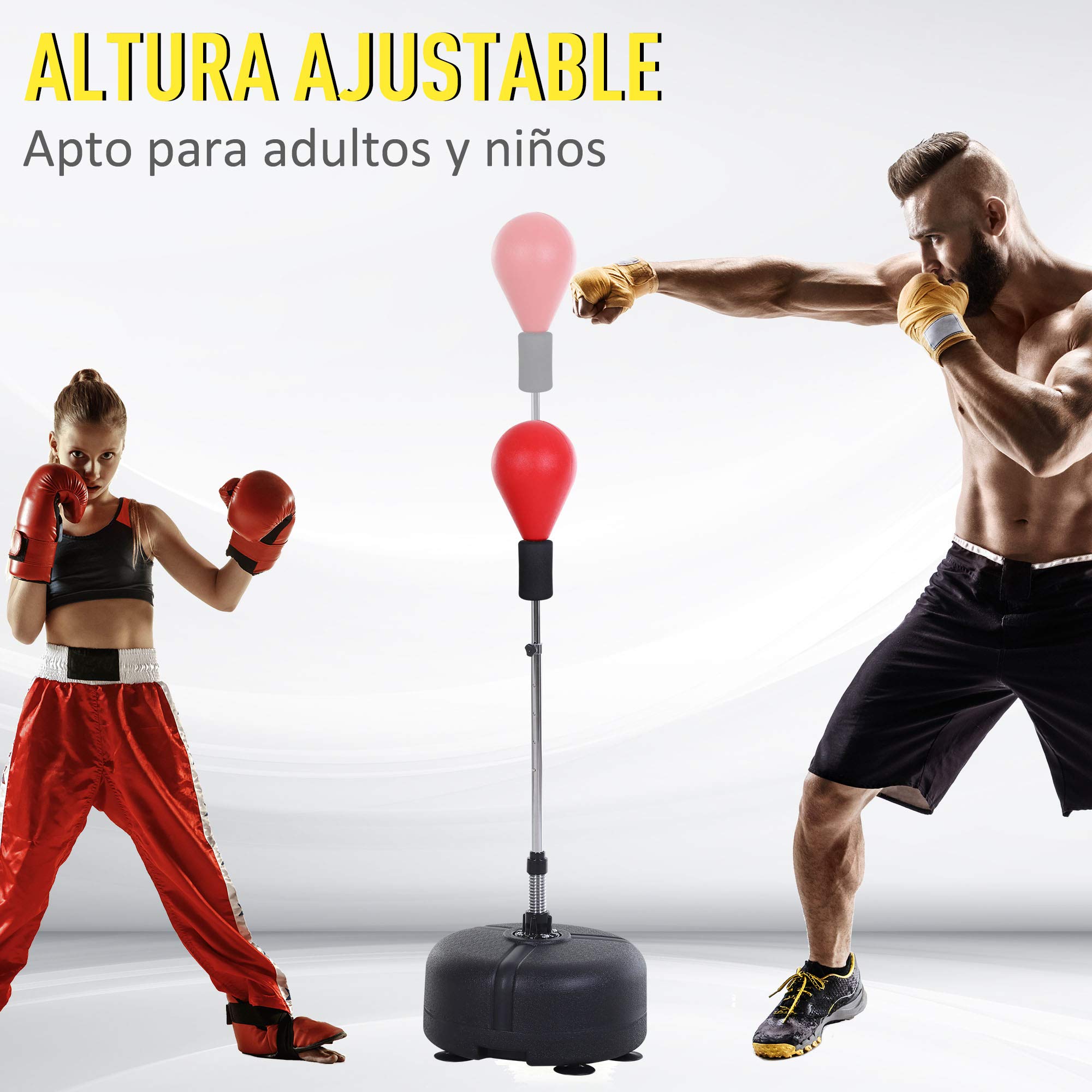 HOMCOM Saco de Boxeo de Pie Punching Ball Altura Ajustable 136-154 cm Base Rellenable Guantes Adultos Adolescentes