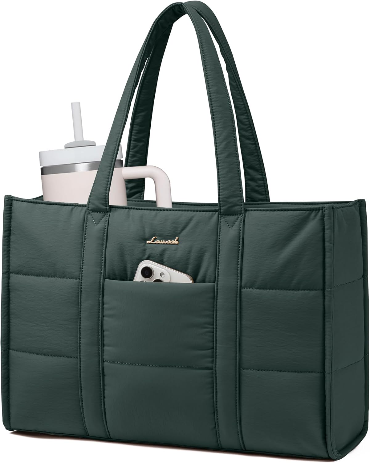 LOVEVOOK Laptop Bag for Women, Puffer Tote Bag for Work 15.6 Inch Large Computer Briefcase for Teacher Nurse, Quilted Lightweight Casual Shoulder Bag For Travel, Daily