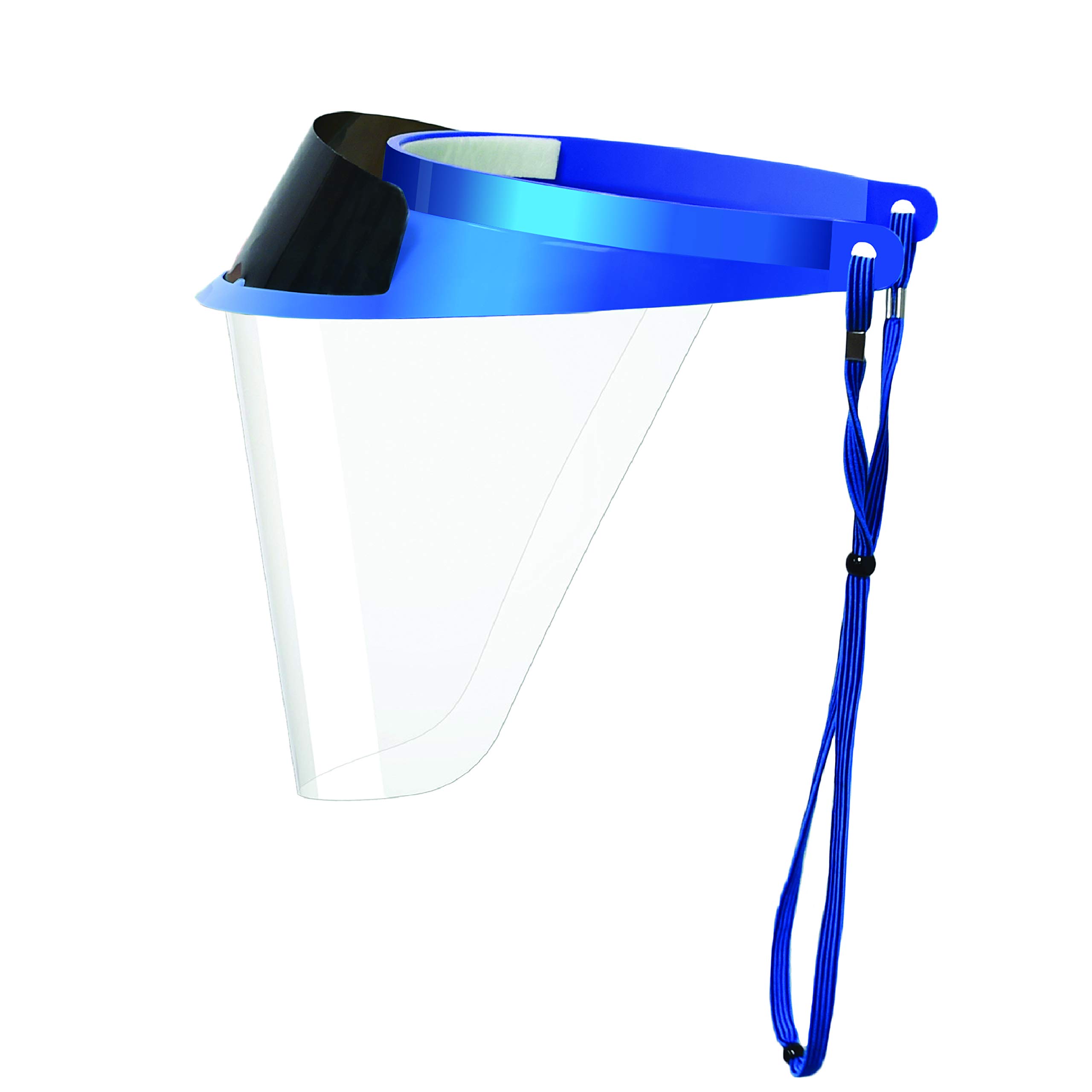 iVisor Plus Reusable Face Shield Kit, Full Face Protective Shield with Anti-Fog Coating and Cinch Cord, Adjustable to Comfortably Fit All Head Sizes, Space Blue