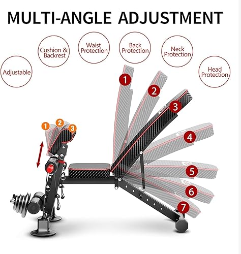 Miniatura 2 de Banco de pesas ajustable para gimnasio en casa, bancos inclinados plegables para entrenamiento de cuerpo completo, peso máximo de 600 libras