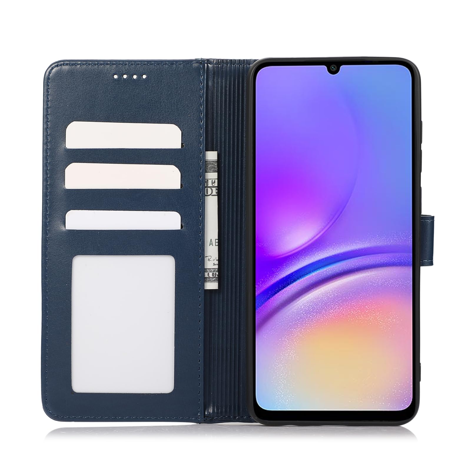 SMYTU Custodia per Samsung Galaxy A05 4G (6,7") + Vetro Temperato,Cover a Libro Samsung Galaxy A05 4G,Custodia Flip in Pelle Magnetica Portafoglio Per Samsung Galaxy A05 4G - Blu