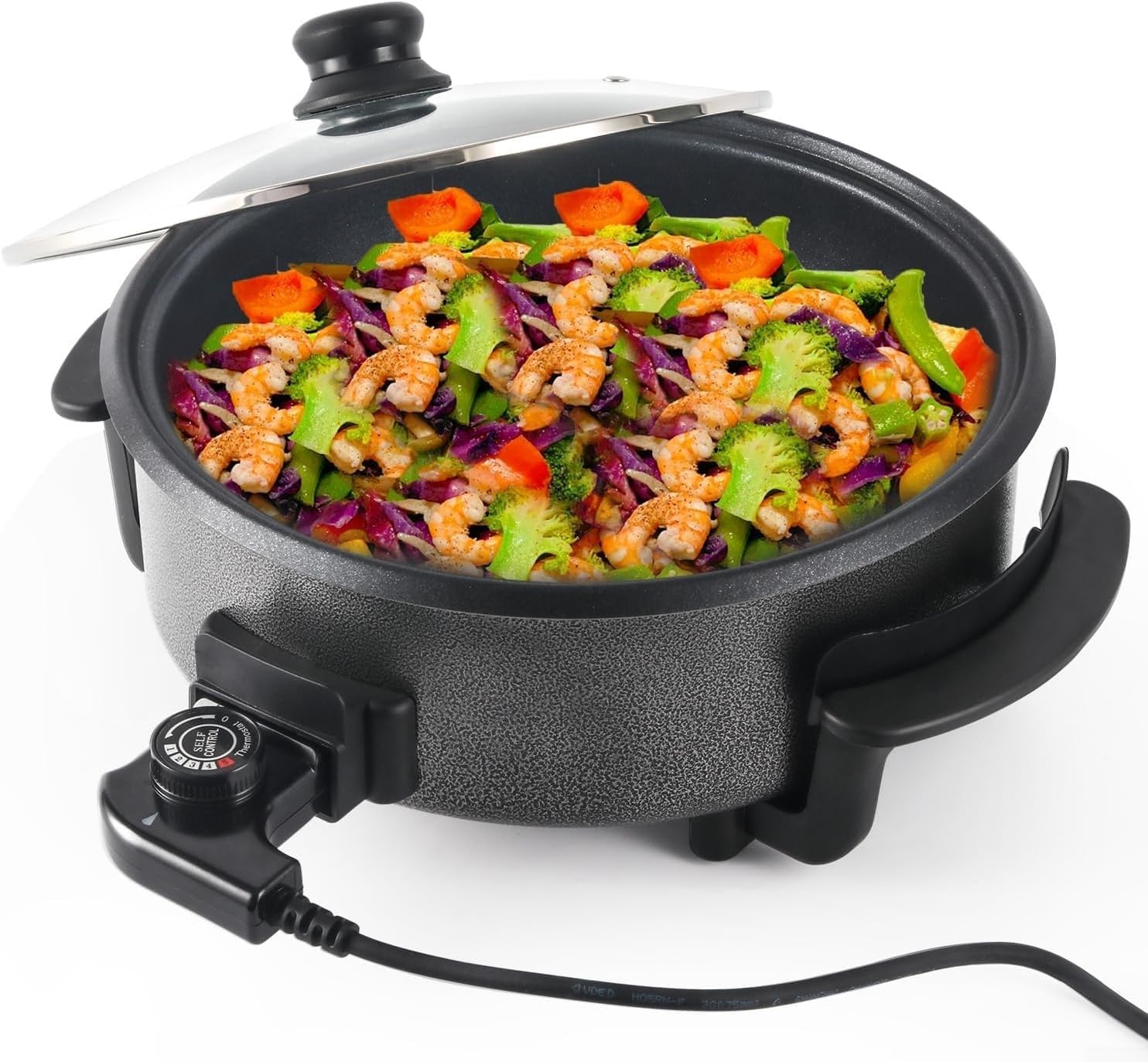 Padella elettrica versatile da 42 cm con coperchio, 1500 W, antiaderente, per feste (profondità 4 cm)