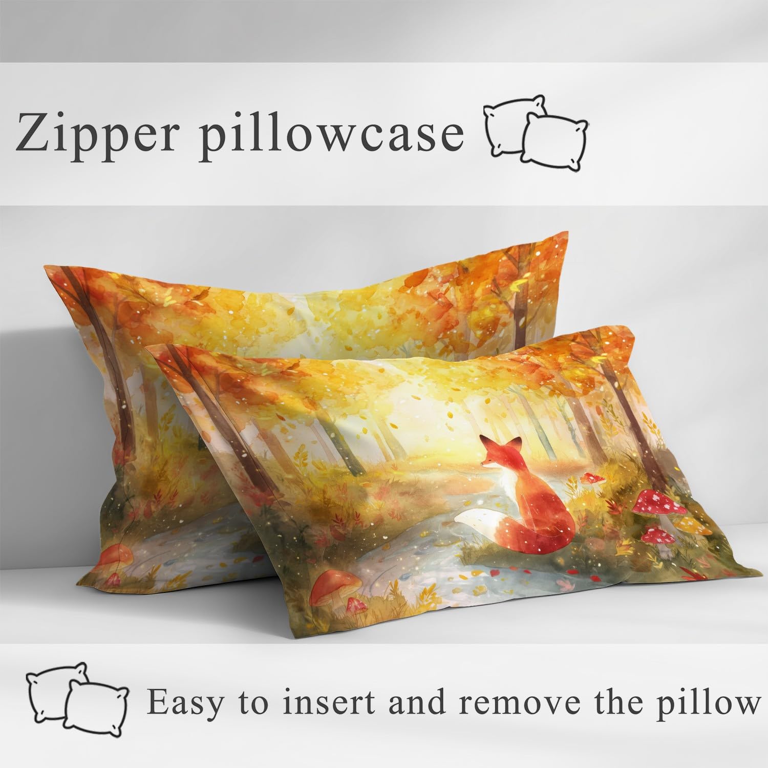 Magischer Wald Spannbetttuch Traumhaft Fuchs Botanisch Spannbettlaken 140 x 200 x 30 cm 3teilig Mikrofaser Bettwäsche Set mit 2 Kissenbezüge 80 x 80 cm Kein Flachbettlaken