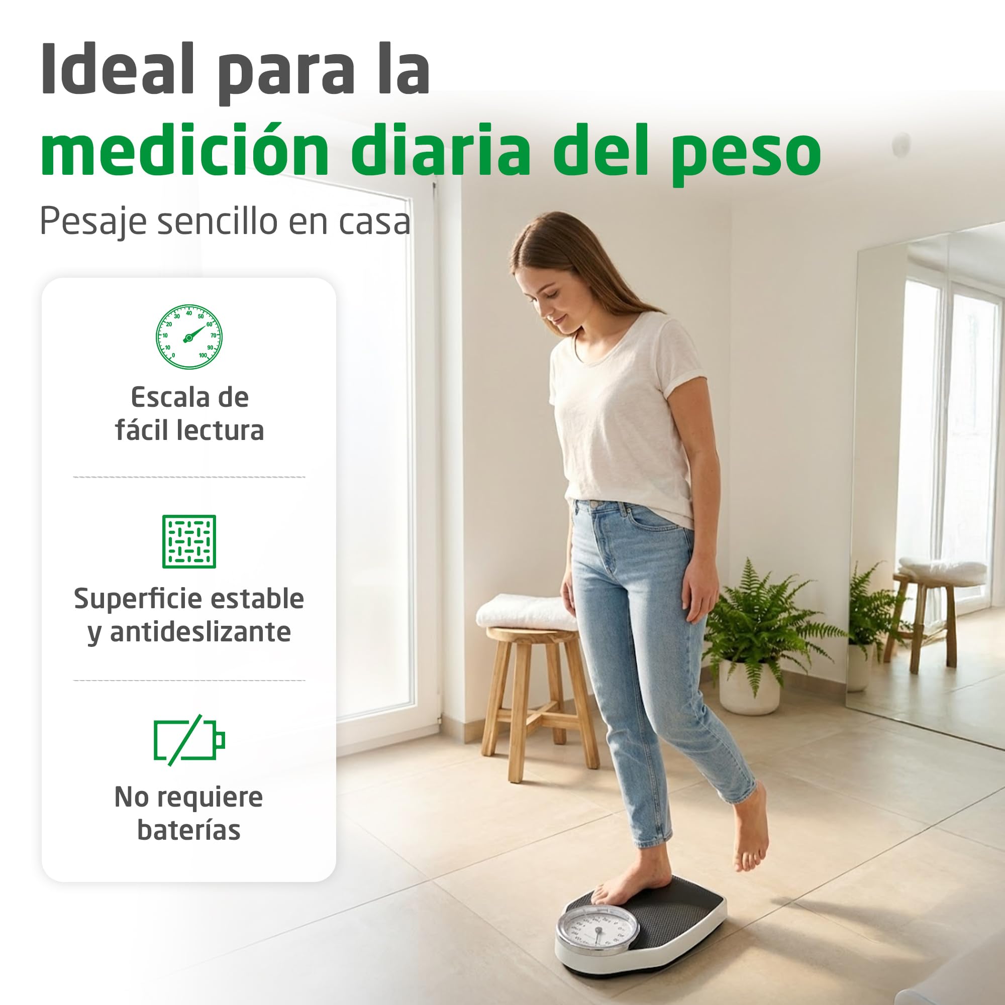 Medisana PSD bascula de baño mecánica, escala personal de hasta 150 kg, báscula analógica, diseño clásico y gran formato en un embalaje fácil abrir con cristal seguro reforzado