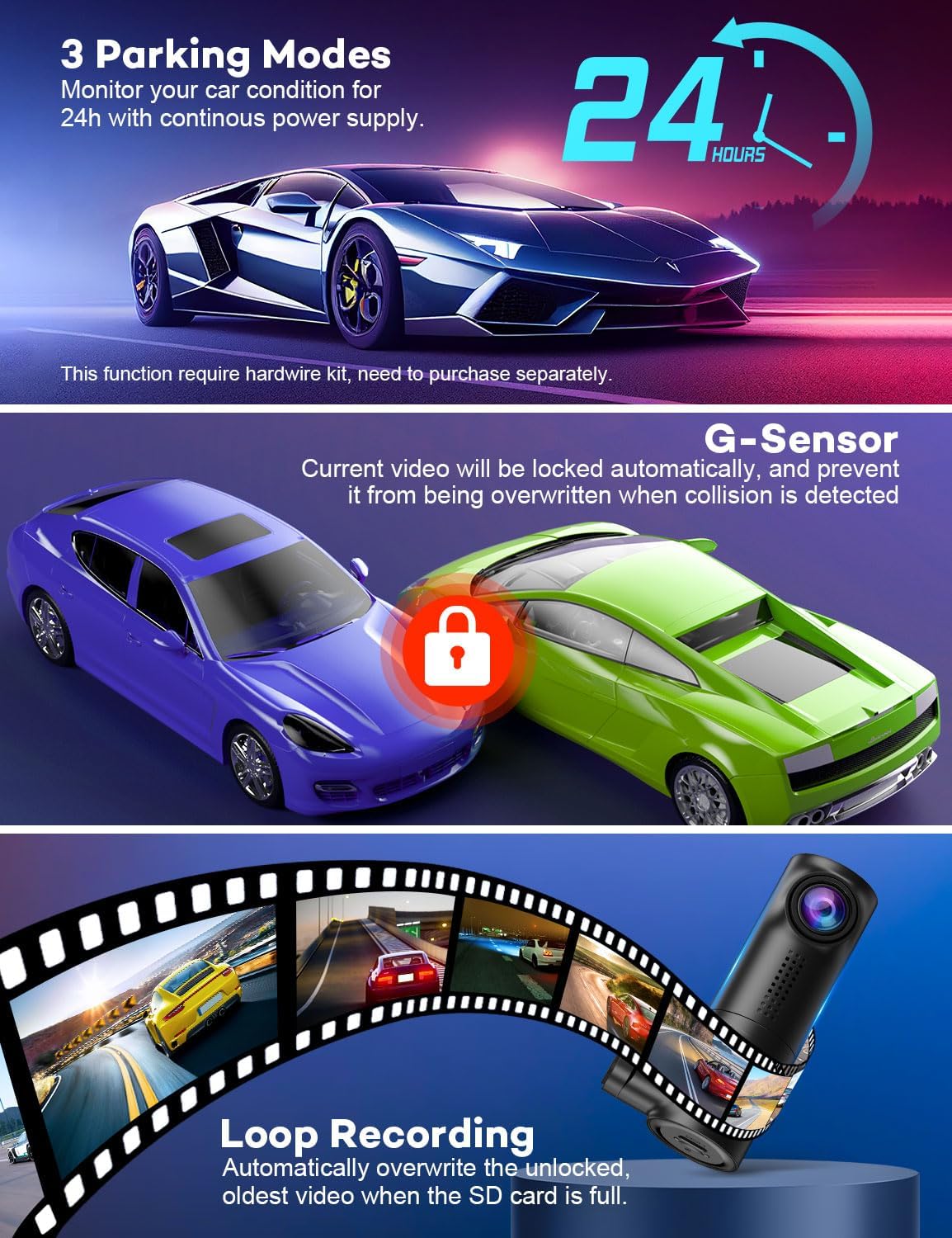 G-Sensor and Loop Recording features