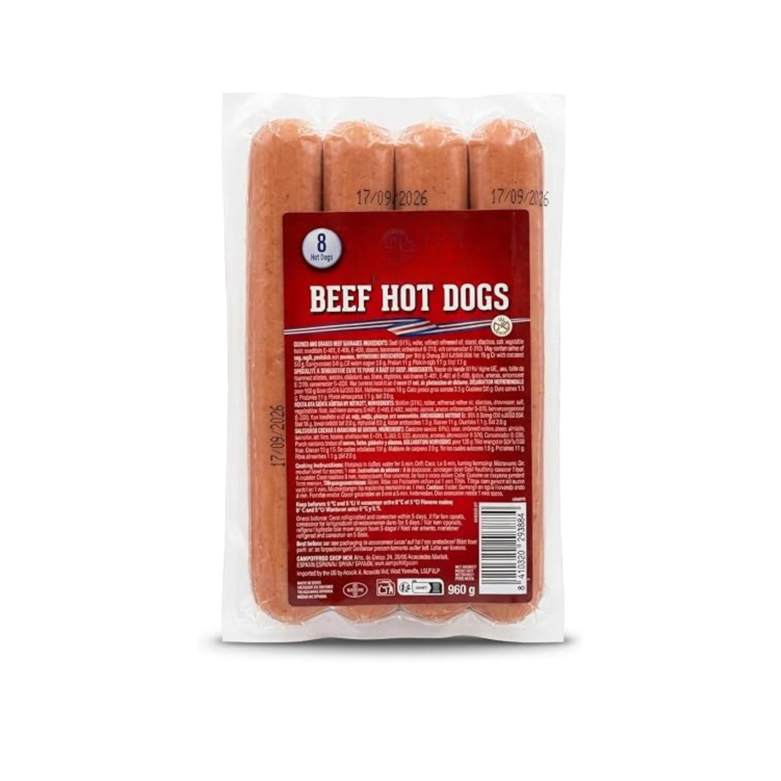 Salchichas de Vacuno Estilo Americano - Pack de 8 Unidades (960g) - Ahumadas y Sin Gluten - NEXU