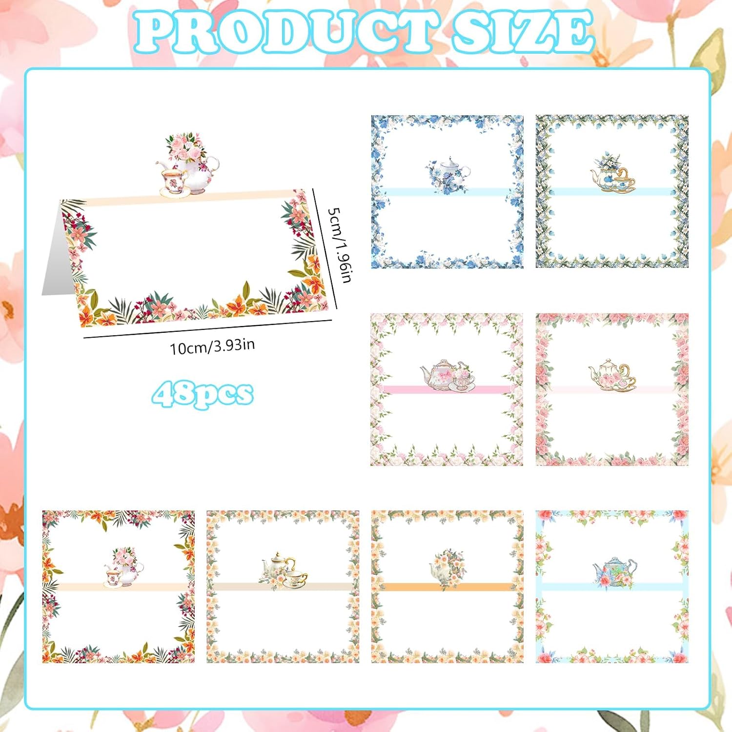 48Pcs Tea Party Theme Seating Cards Place, Table Decorations, Seat Name Reunion Invitations, Place Cards for Table Setting, Tea Party Accessories for Woman
