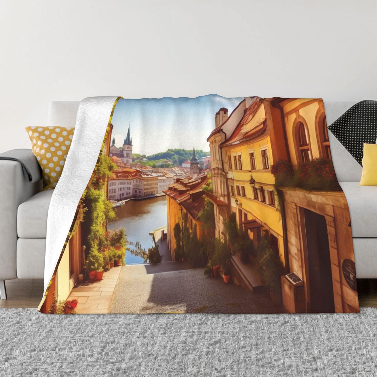 Couverture de canapé en flanelle douce au motif artistique de paysage estival unique
