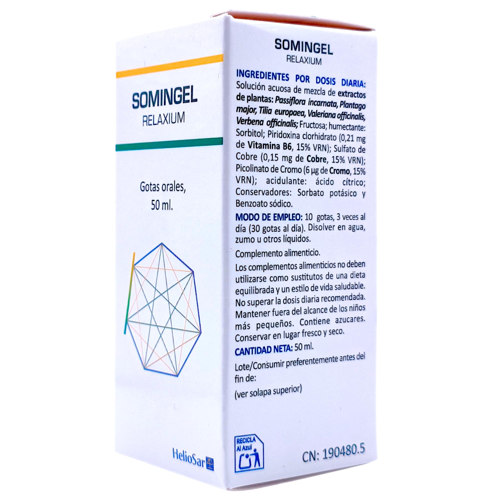 HelioSar Somingel Relaxium Gotas 50ml - Complemento Alimenticio para el Sistema Nervioso con Espino Blanco, Valeriana y Pasiflora - Bienestar Emocional y Relajación Natural