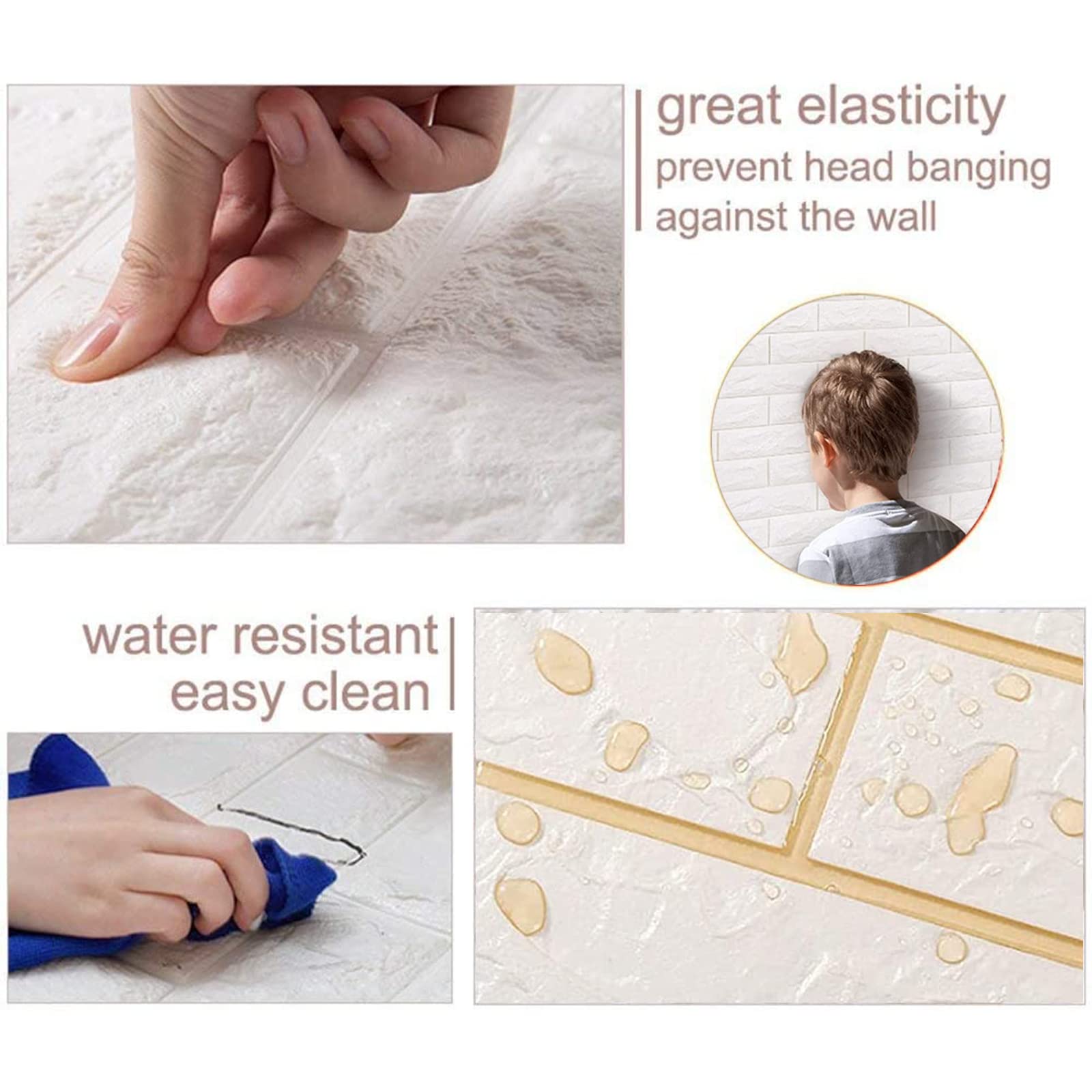 10 Pièces Papier Peint Brique 3D, Adhesif Imitation Brique Blanc Stickers Muraux, Étanche pour Décoration, Bricolage panneau mural decoratif pour Chambre Maison Cuisine (35x38.5 cm, Blanc)