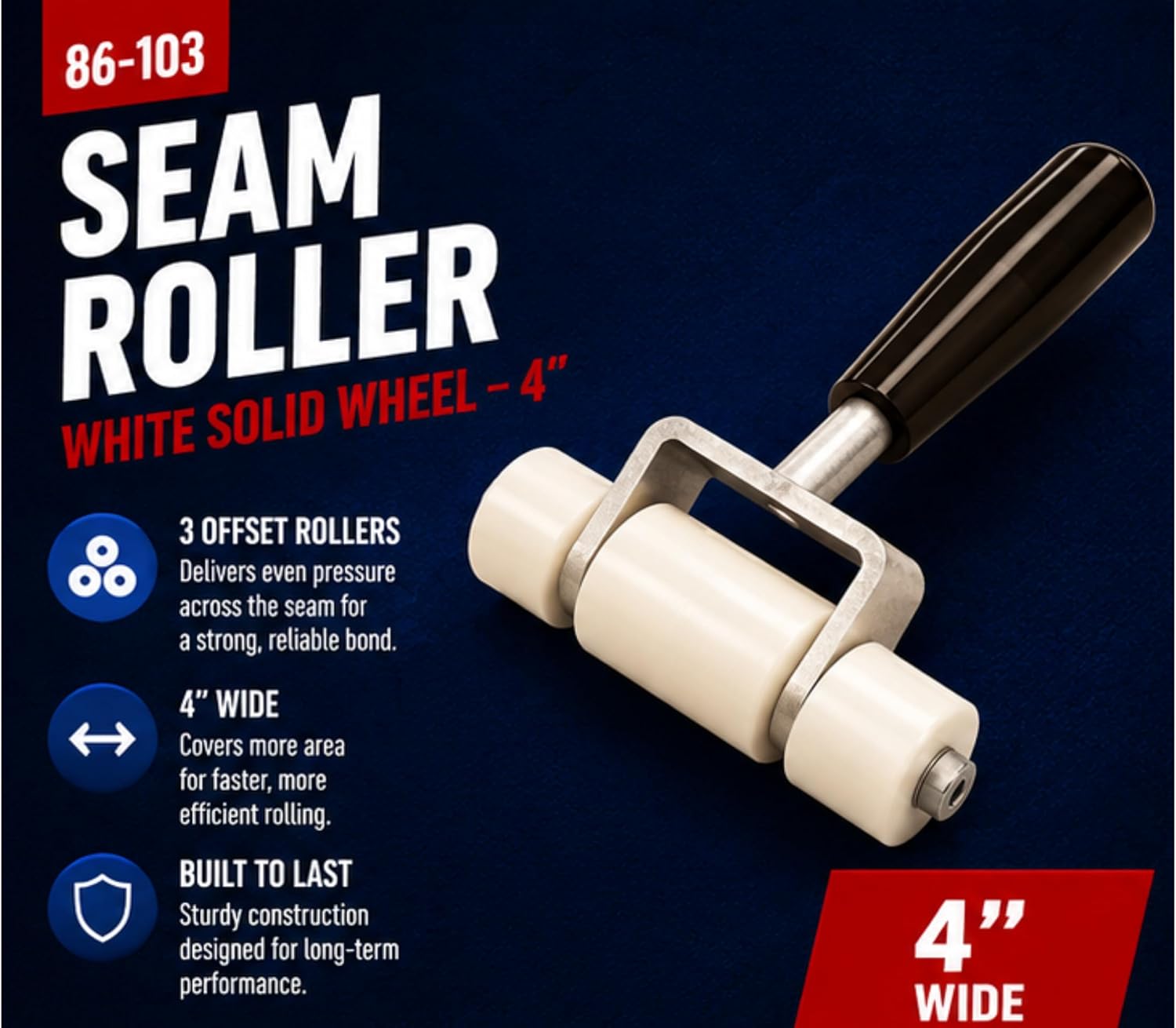 Bon Seam Roller with White Solid Wheel and Three Offset Rollers for Smooth Carpet Seams, Strong Adhesive Activation, and Professional Flooring Installation Control