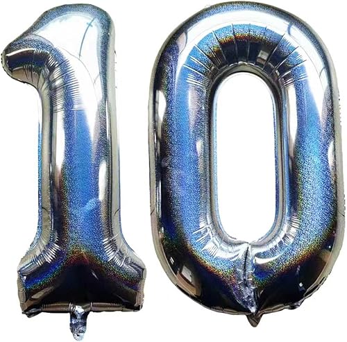 Globos láser plateados con el número 10 de 40 pulgadas, globos gigantes de papel de aluminio de Mylar para 10 cumpleaños, aniversario, eventos,