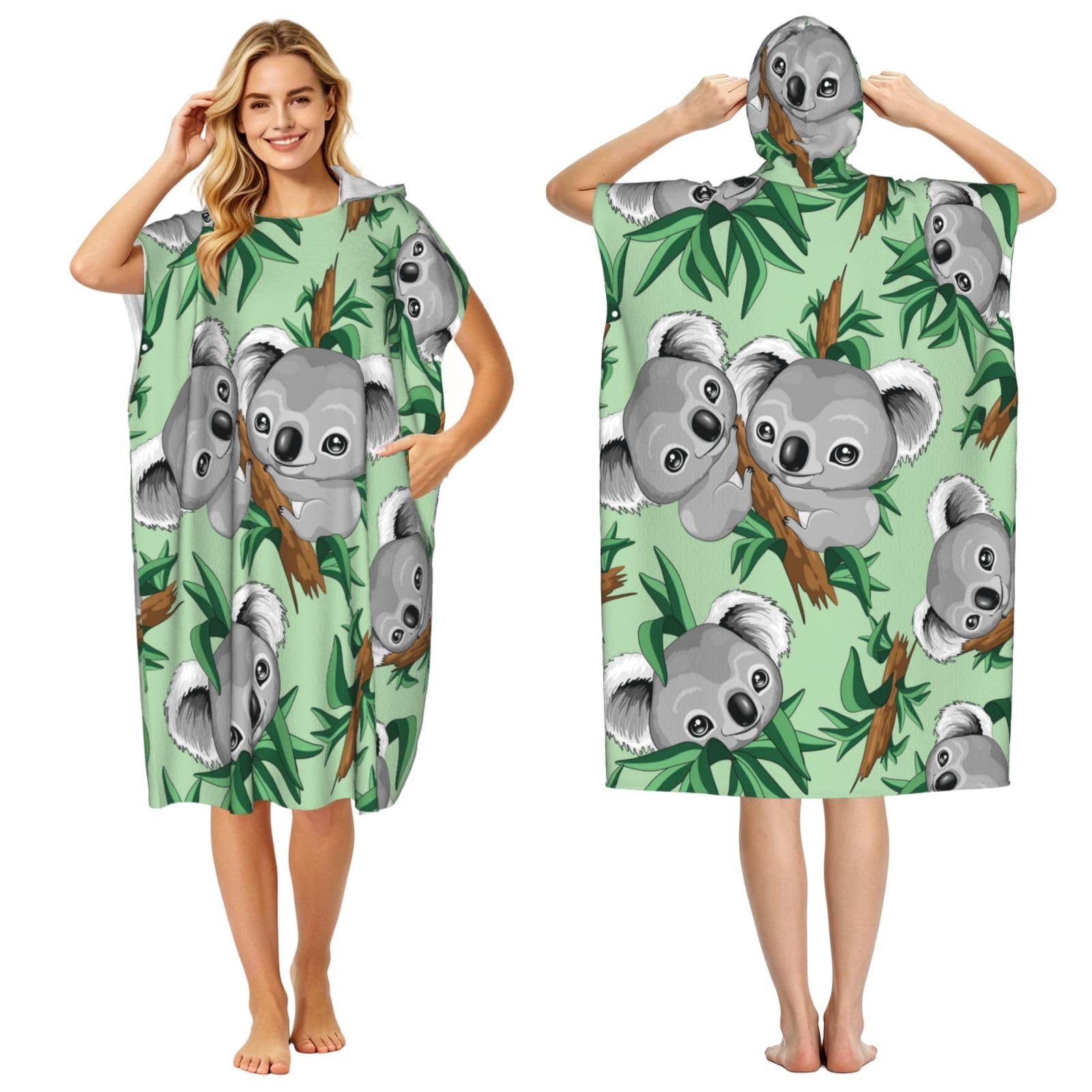 Poadnly Cute Koala, Adult Hooded Beach Towel 90 x 110 cm,Changing Bath Robe, Surf Poncho Towel For Women Men
