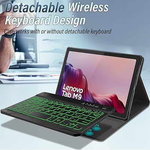 Miniatura 3 de Funda de teclado retroiluminada para Lenovo Tab M9 de 9 pulgadas 2023 (TB-310FU/TB-310XU), 7 colores retroiluminación teclado inalámbrico