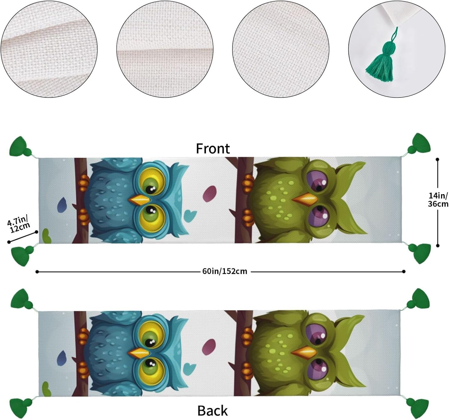 Table Runners with Fringes Owls Birds Farmhouse Table Runner Rustic Fall Table Runners for Holiday Party Christmas Decor 60 in