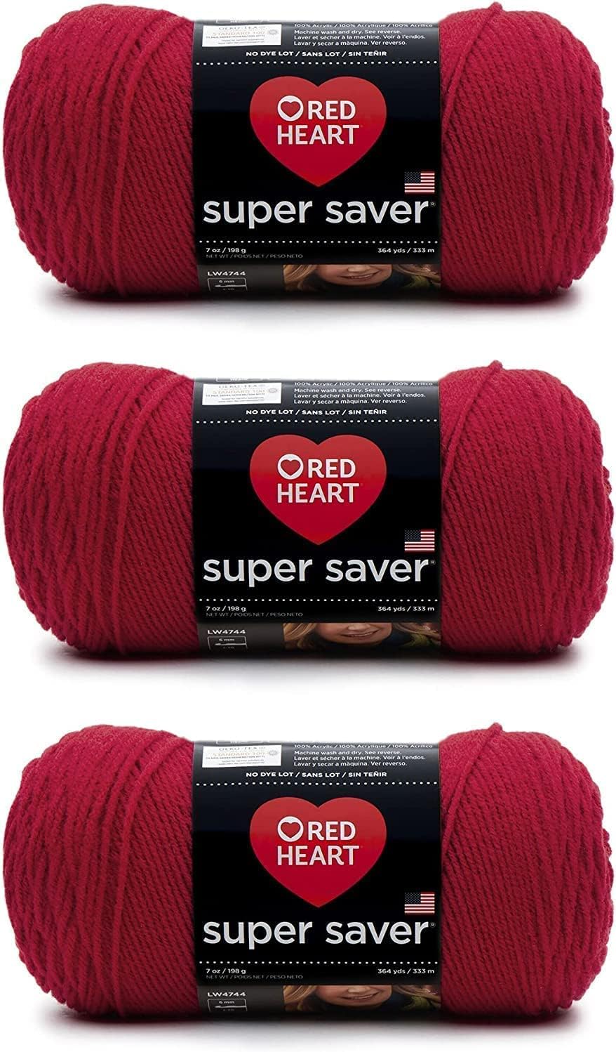 Red Heart Super Saver Yarn, Cherry Red 3 Count