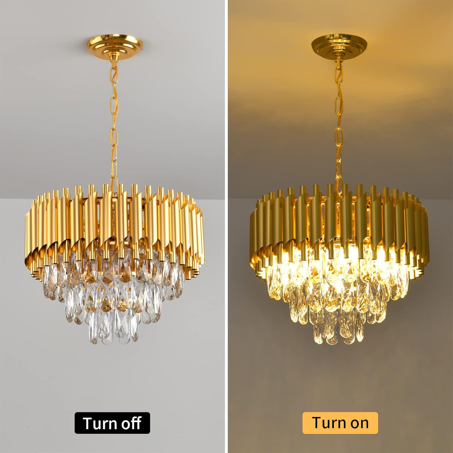 Gold Crystal Chandelier 3-Tier Dining Room Chandelier Light fixtures Modern Chandeliers for Dining Room Small Pendant Light Fixture for Living Room Foyer Kitchen Island Entryway Round 5 Light W15.7”
