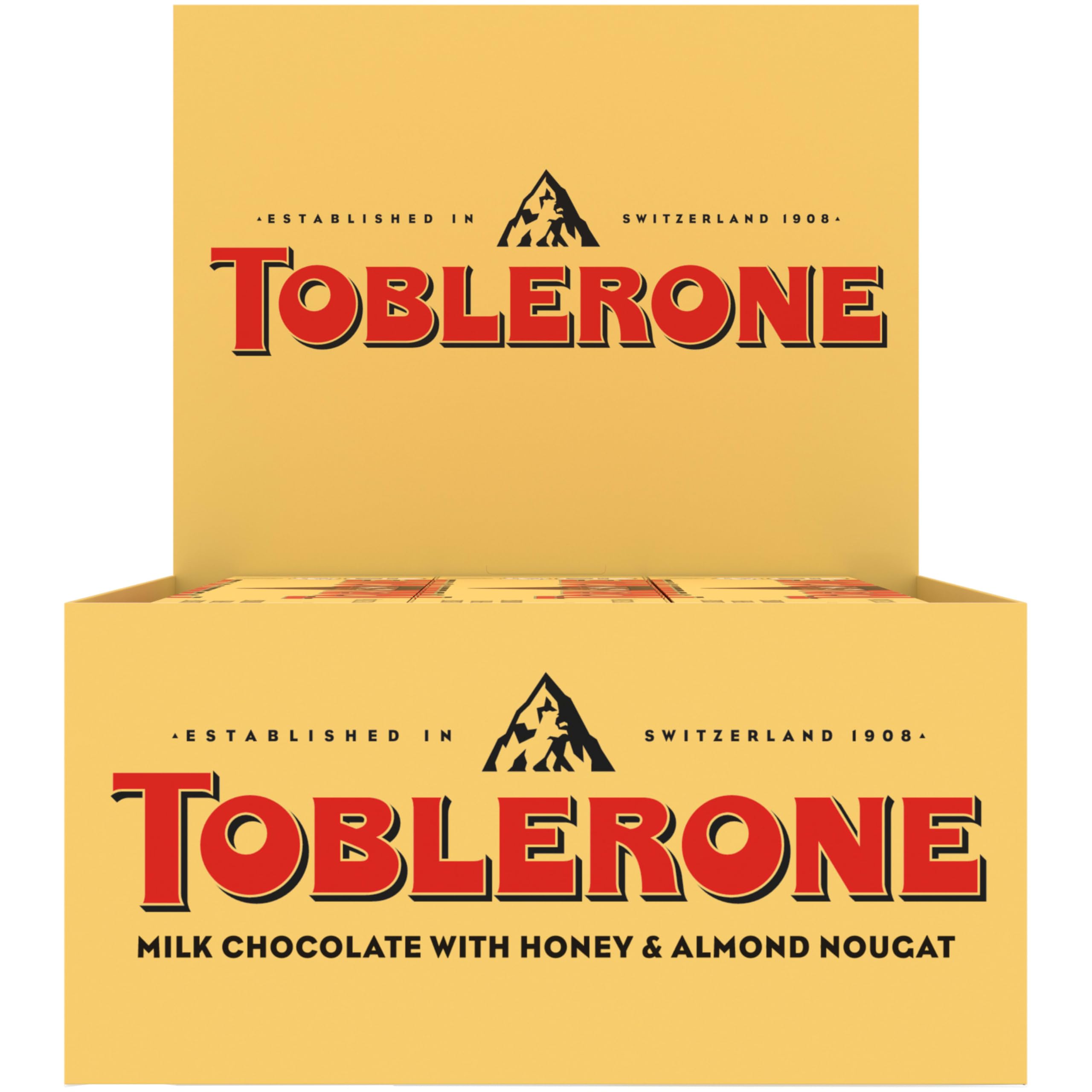 TOBLERONE Milk Chocolate Bar with Honey and Almond Nougat, Bulk Chocolate, 12 - 3.52 oz Bars