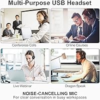 Vista 5 de Auriculares USB con micrófono para oficina centro de llamadas telefónico, auriculares USB-A ligeros de 1 oreja con micrófono con cancelación