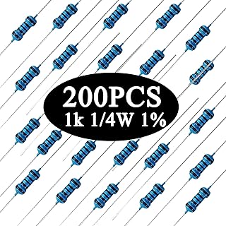JIADONG 200PCS 1K ohm Resistor 1/4 Watt 1% ,1K Ω ohm ±1% 0.25W Metal Film Resistors,1K Ohm Metal Film Fixed Resistor for DIY Electronic Project