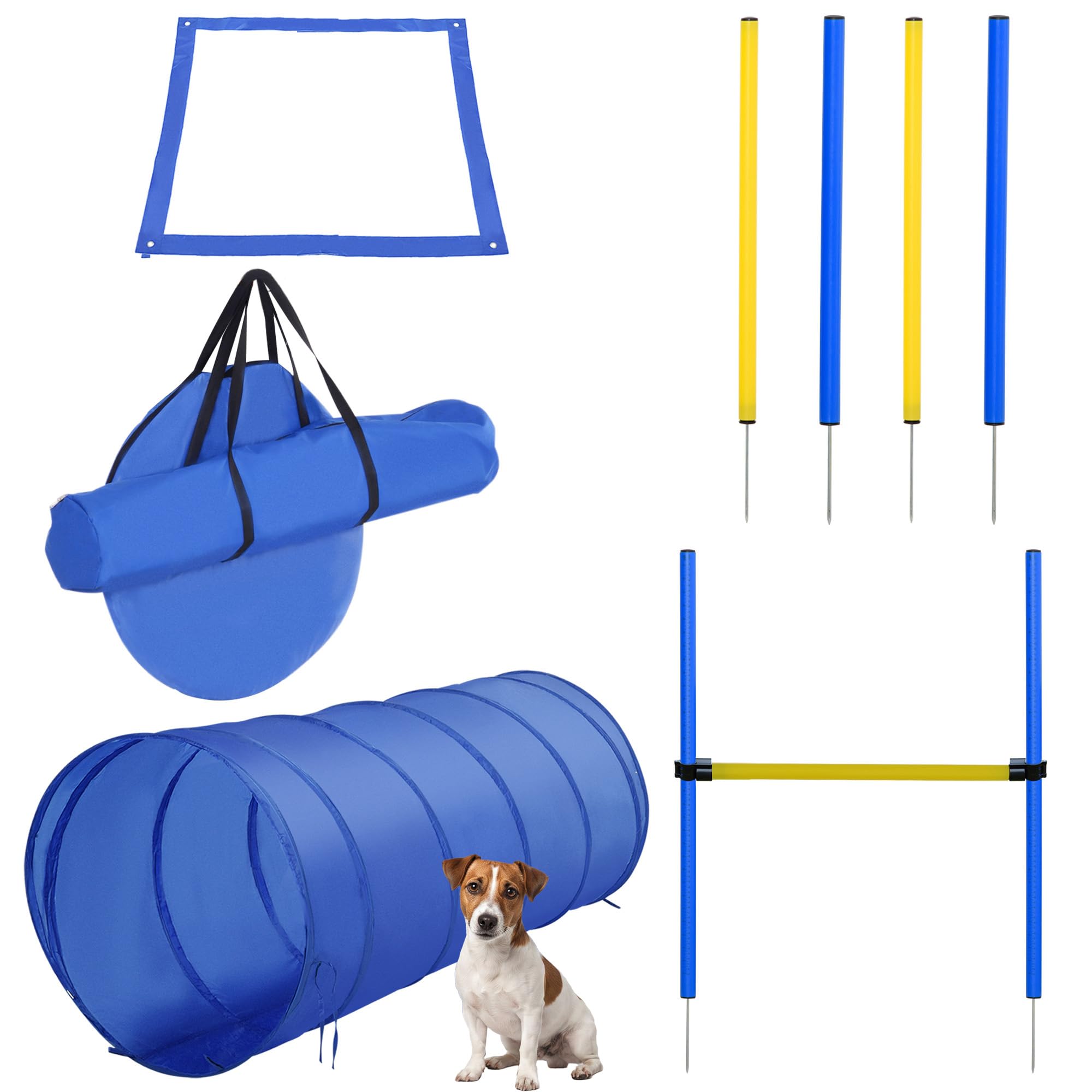 PawHut Agility Set 5-częściowy: tunel, 4 tyczki, przeszkody