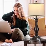 Cinkeda 29" Lampe de table haute pour le salon 2,Agritourisme Vieille Table de chevet Lampes avec USB Ports C+A & AC Déplacement,3-Way Lampe noire rétro de contrôle tactile réglable pour chambre, couleur 5