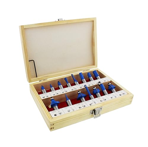 ABN Brocas de enrutador de carburo de tungsteno de vástago de 12 pulgadas para carpintería - Juego de brocas de enrutador de madera 15p rectas, cola