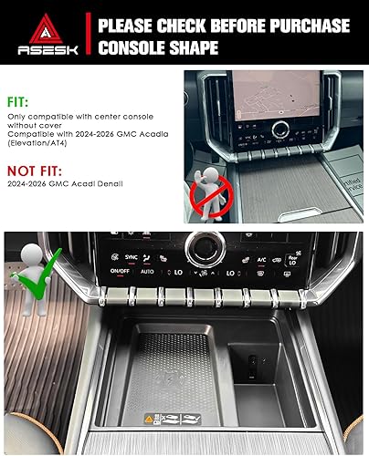 Miniatura 2 de Para GMC Acadia (ElevationAT4) 2024  2026, solo compatible con consola sin cubierta, 2 bandejas organizadoras de consola central, materiales ABS y