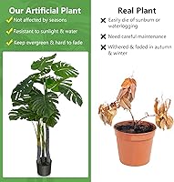 Vista 6 de Goplus 4ft Artificial Monstera Deliciosa Plant, Fake Tropical Palm Tree with 20 Large Leaves, Cement Pot, Realistic Moss, Faux Potted Swiss Cheese