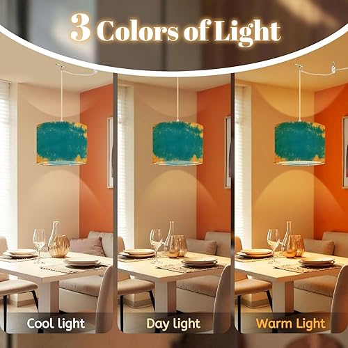 Miniatura 6 de Plug in Pendant Light Grunge Retro Green Hanging Lamp with Clear Cord Fabric Shade Dimmable Switch for Bedroom Kitchen Living Room Light Fixtures