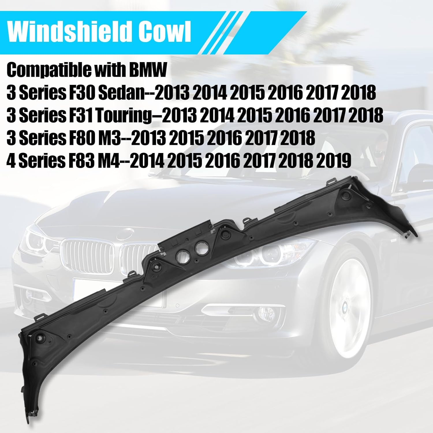 Jaronx Compatible with BMW Windshield Wiper Cowl Replacement for 3 Series F30 F31 F80 2013-2018/4 Series F83 2014-2019, Wiper Cowl Panel Trim Cover Compatible with BMW F30/F31/F80/F83 51717258177