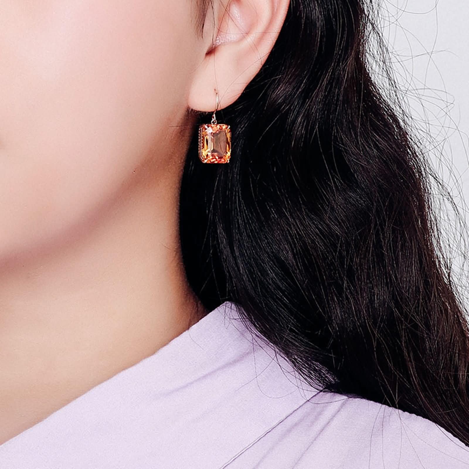 Pendientes de Oro Amarillo de 9 K / 14 K / 18 Kt para Mujer, 4 Garras Rectángulo con Moissanita, Pendientes de Mujer Boda Colgantes Oro Champán