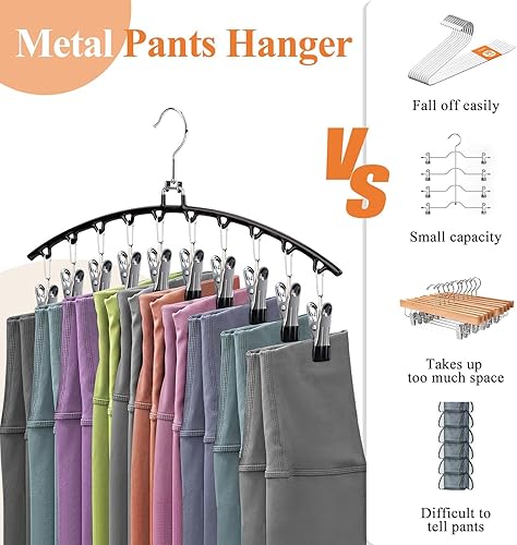 Miniatura 3 de Paquete de 2 perchas de metal para pantalones que ahorran espacio con clips, organizador de leggings para armario, colgador de pantalones negros