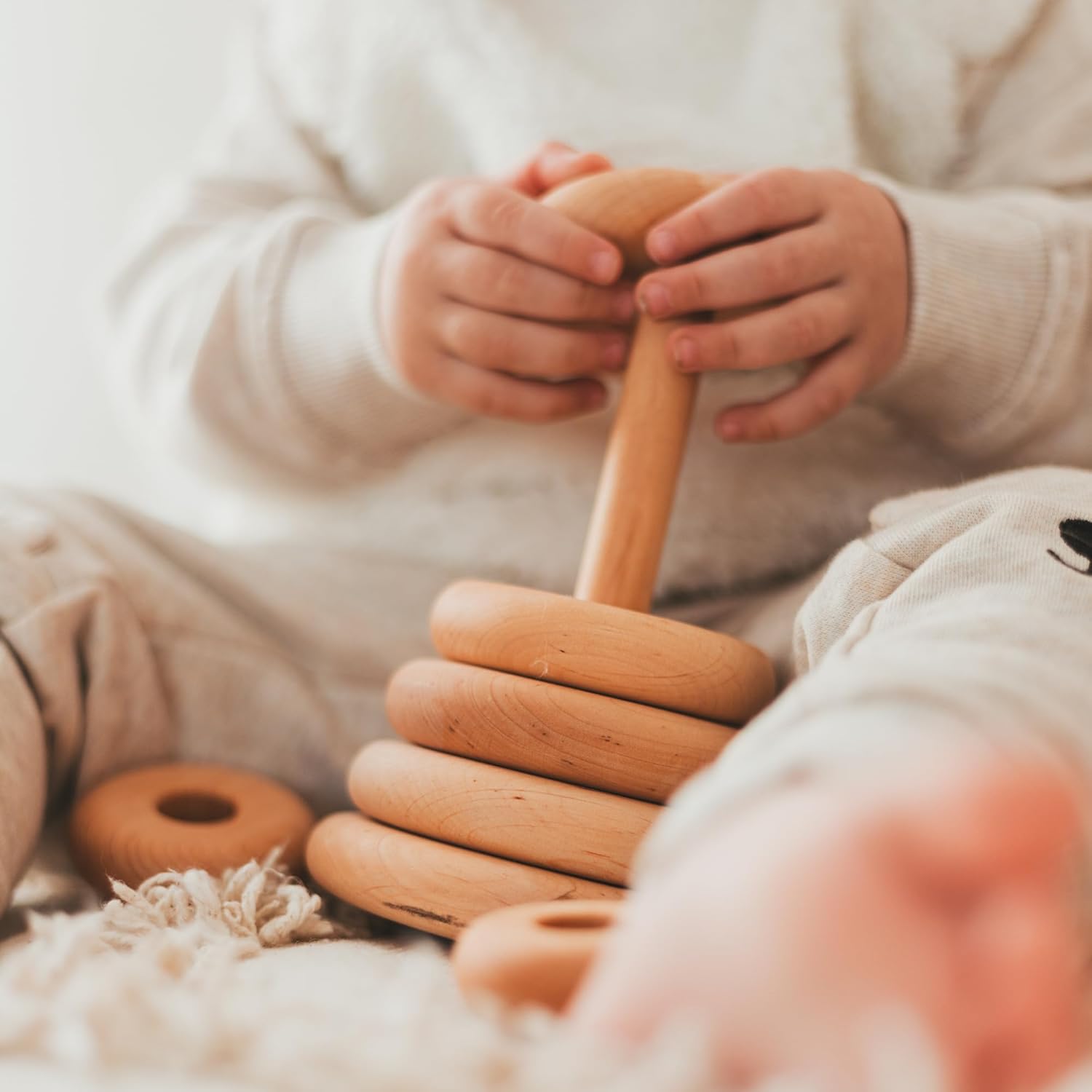 BUSY PUZZLE Ring Wooden Stacking Toy Montessori Wooden Pyramid Gifts for Toddlers Natural Baby Toy Pyramid Handcrafted Toy for 1 Year Old