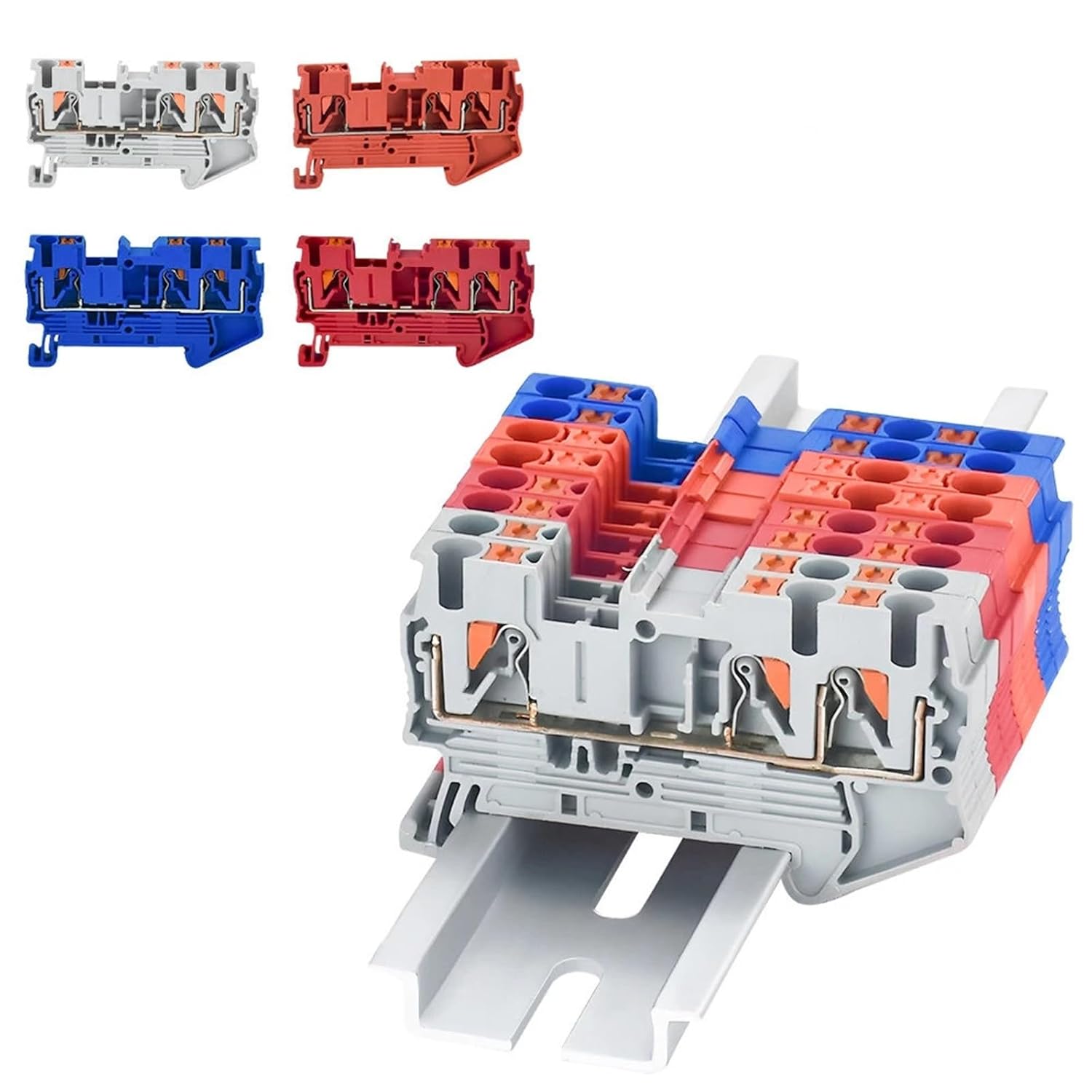 50pcs PT 2.5-Twin 3 Din Rail Terminal Block Mount Conductors Push in Spring Screwless Feed Through Wire Conductor Wire Connector(Orange)