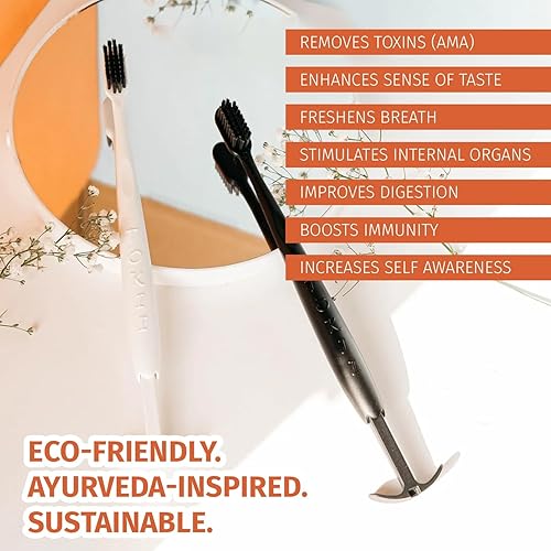 Miniatura 6 de Tokii - Cepillo de dientes con cerdas de carbón de bambú suaves y raspador deslizante de lengua que reduce el mal aliento mejora las papilas