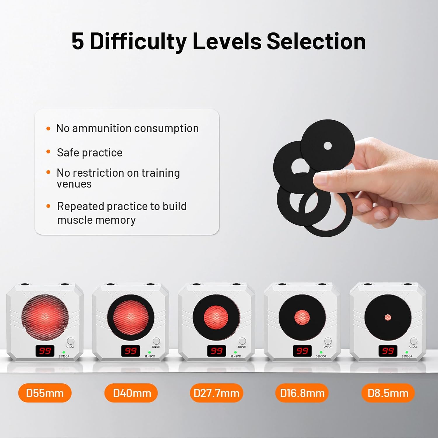 Laser Target 9MM Laser Training Cartridge Dry Fire Training System in 5 Difficulty Levels for Dry Fire Practice Electronic Target for Shooting Training