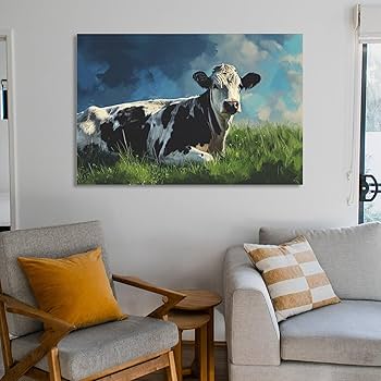 Amazon.co.jp: 絵画 草原の牛たちインテリア 絵画 超リアルな