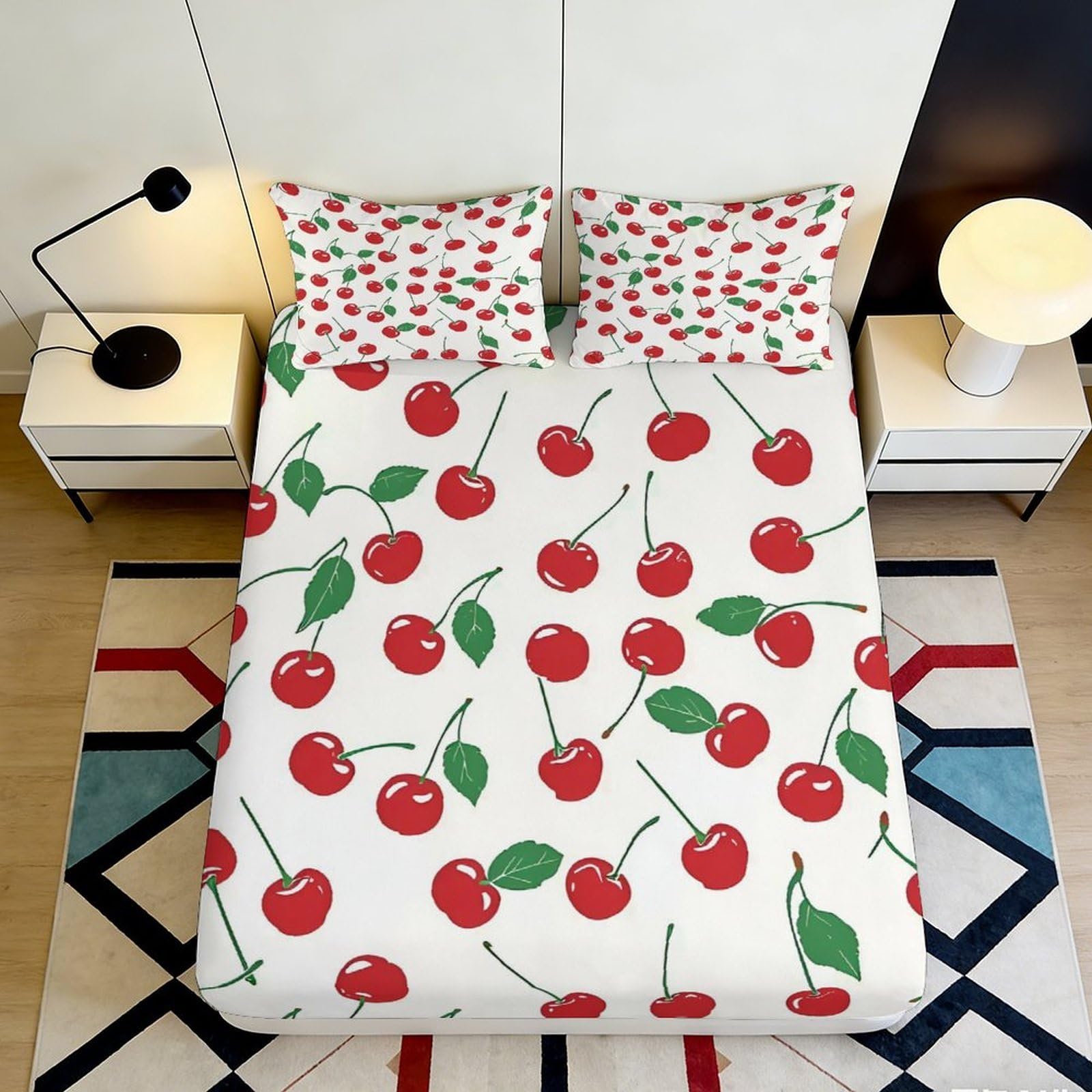Jqzkxnhpbr Style-3 3D Printed Cherry Pattern Fitted Sheet Microfiber Soft Breathable Red Fruit Bed Cover For Bedroom Dorm Decor 90X200x25cm