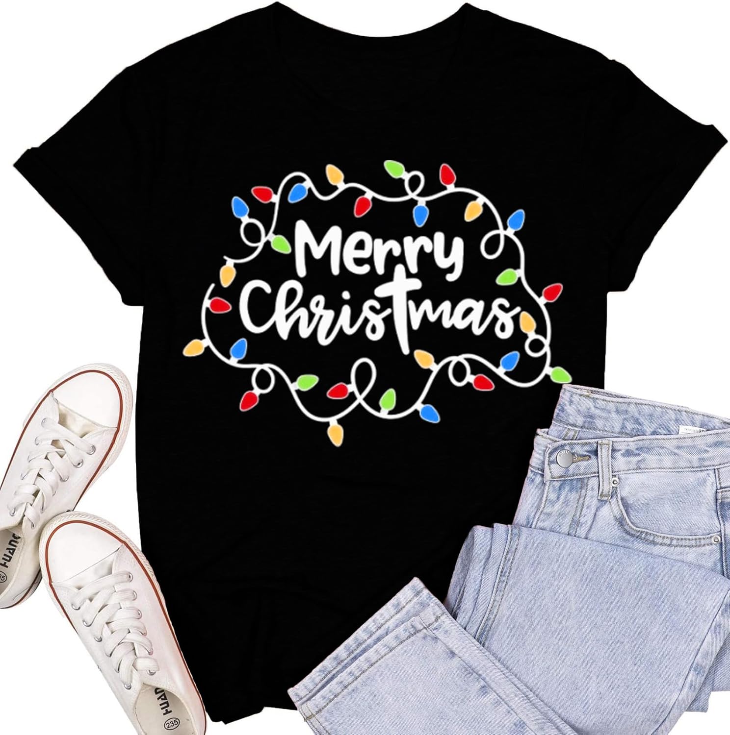 Christmas Shirts for Women Merry Merry Merry Christmas T-Shirt Xmas Holiday Tee Tops - Image 2