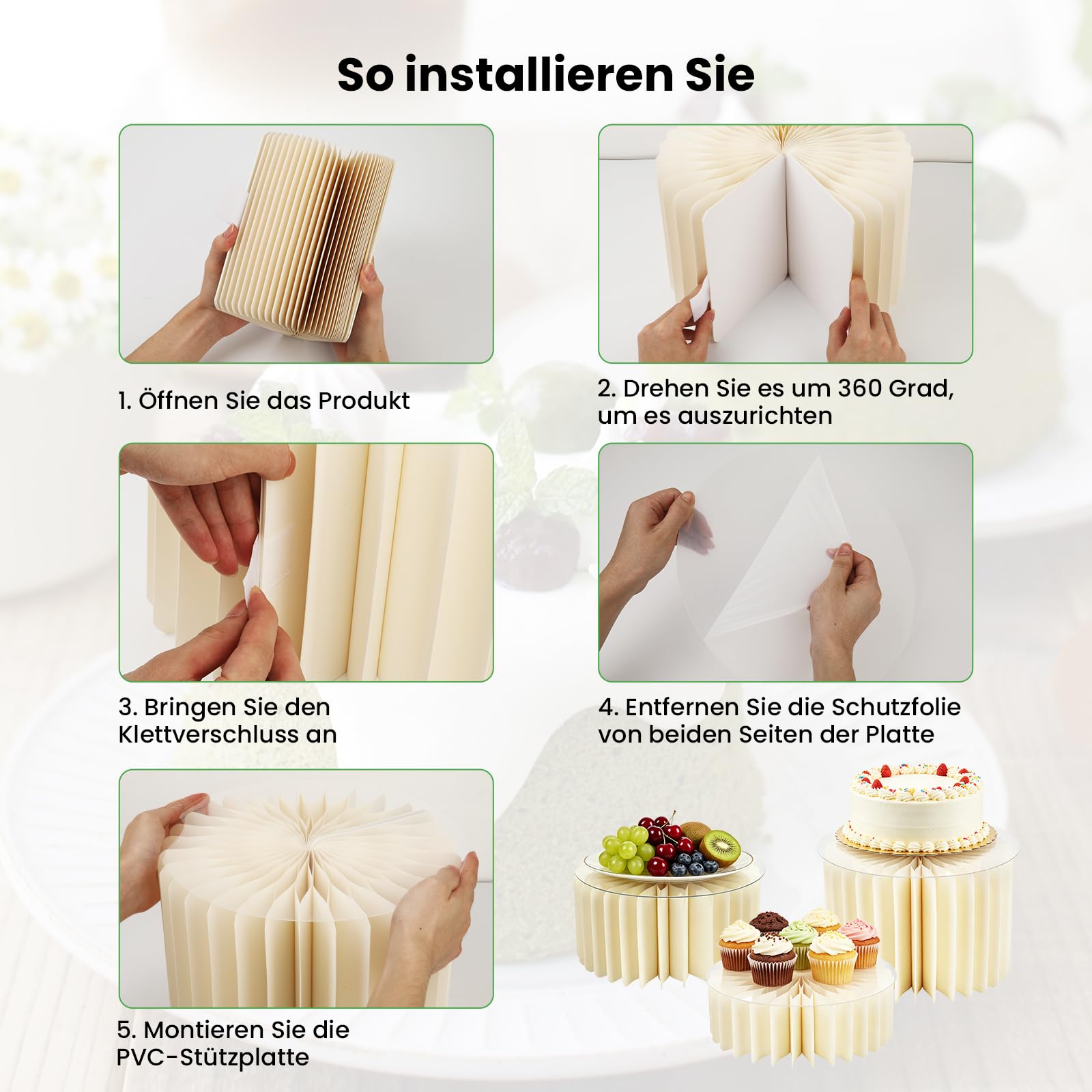 GEEKHOM 6 Stück Faltbare Buffet Zubehör, Buffet Ständer Etagenaufbau, Tortenständer Präsentationsständer, Cupcake Ständer mit Stabilen Pvc Platten für Hochzeit Geburtstag Cupcake Candy Bar
