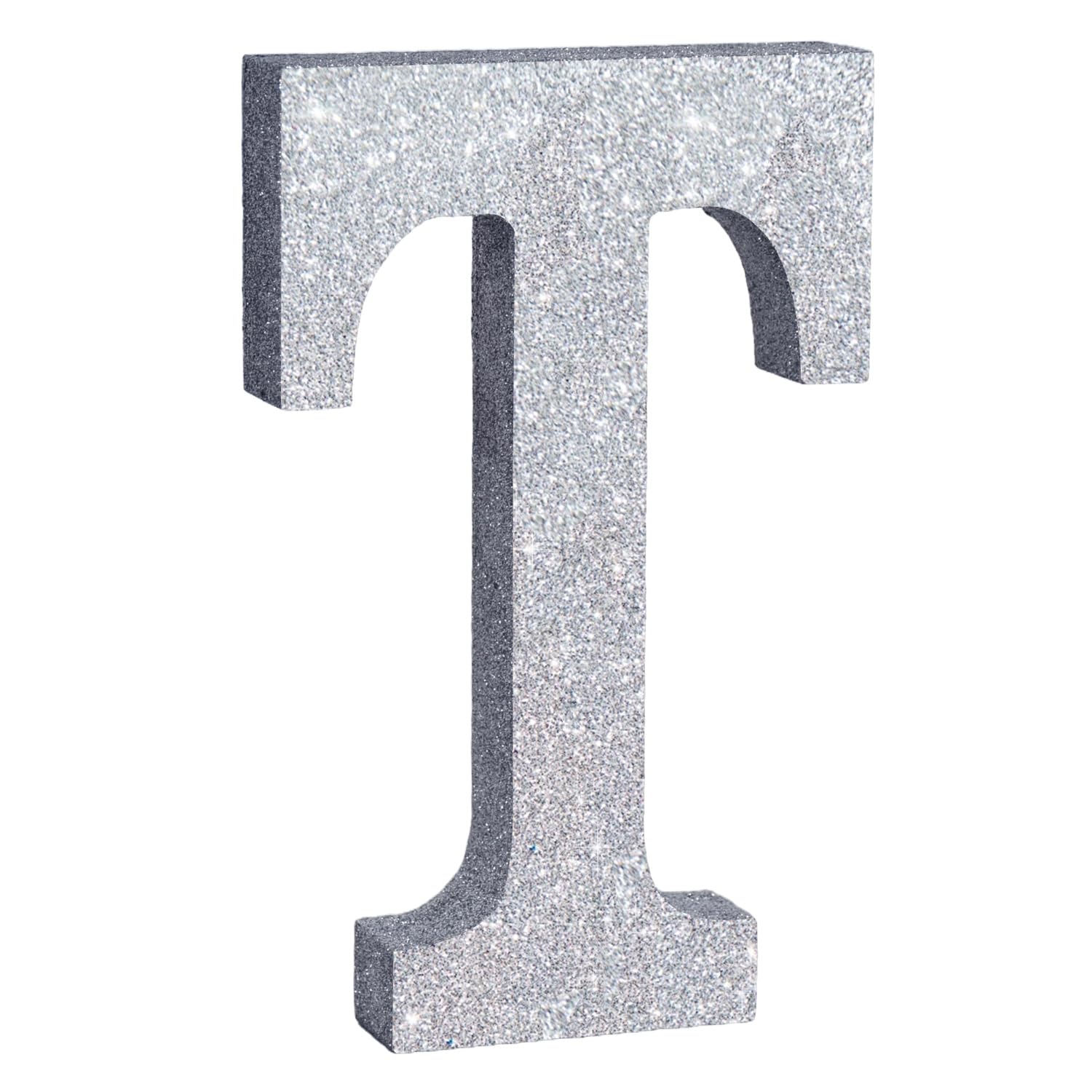 TONIFUL 8 Inch Silver Glitter Letter T Table Centerpiece A-Z Silver Birthday Party Decorations,Silver Alphabet T for Birthday,Chrismas,Graduation,