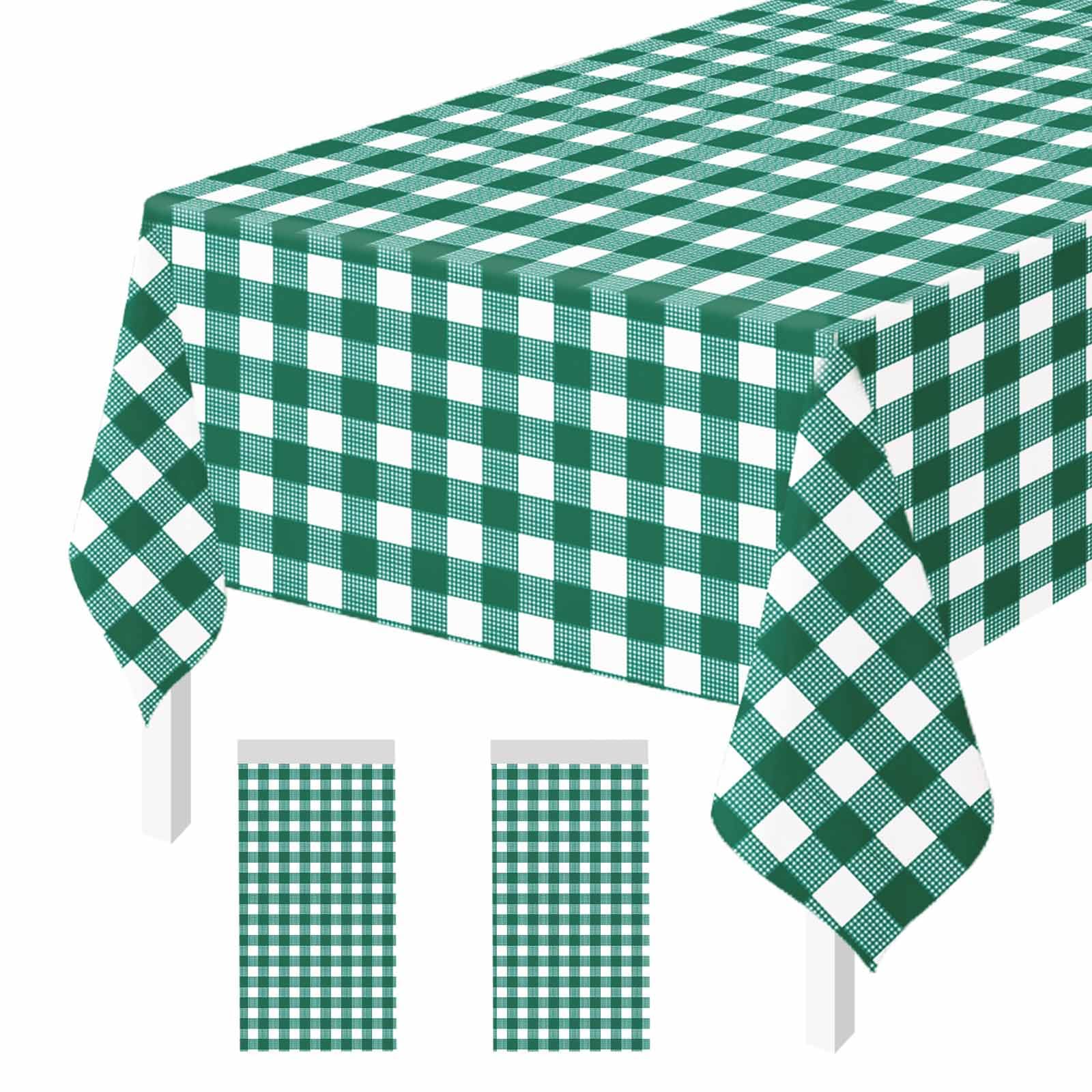FALIZIFU 2 Pack Green Gingham Tablecloth Disposable 54 × 108 Inch Green and White Checkered Plastic Rectangle Table Cover for Picnic Baby Shower Wedding Birthday Party Table Cloth